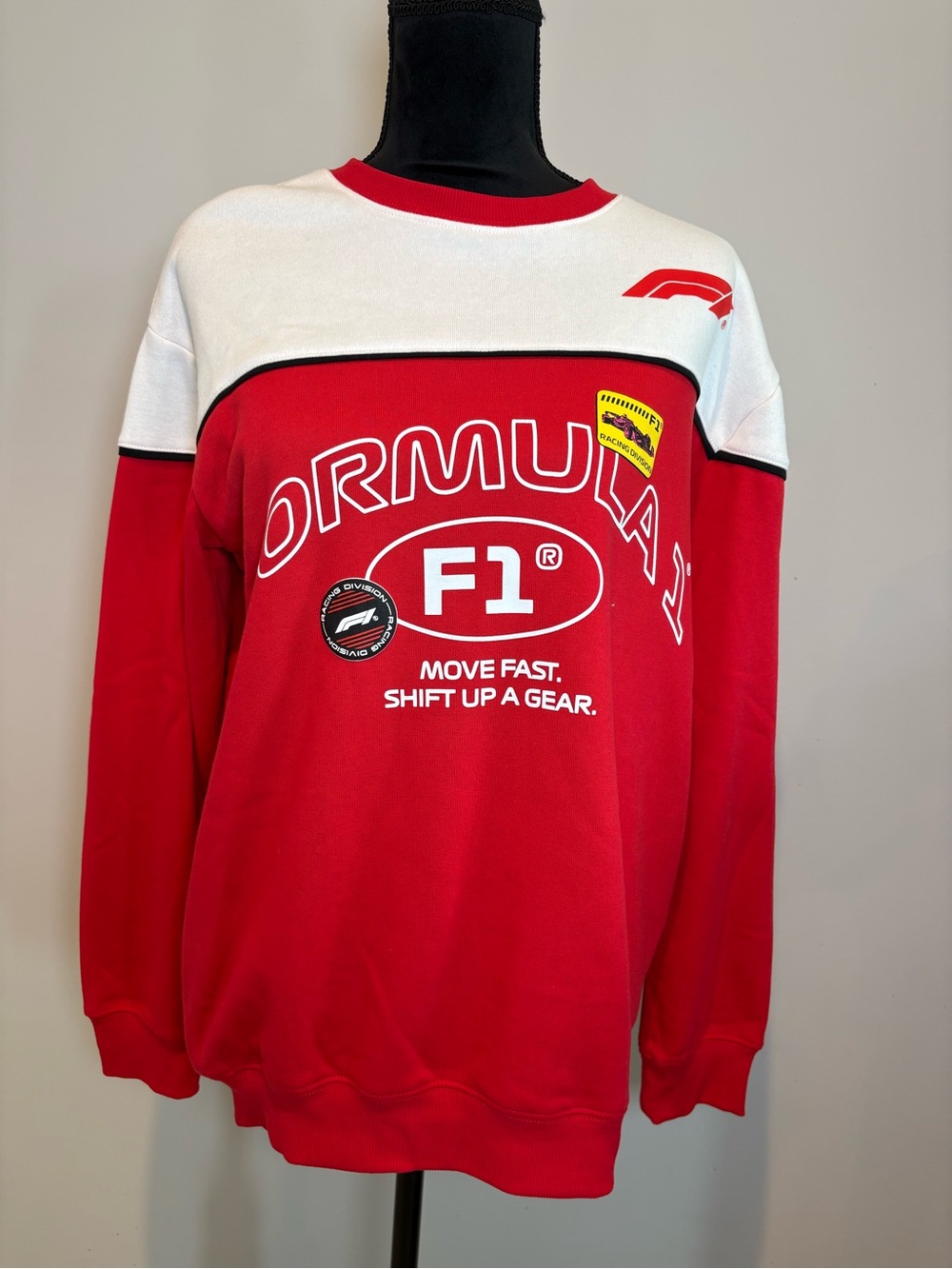 EUC Hybrid Apparel Red & White F1 Formula 1 Crewneck Sweatshirt Size Small